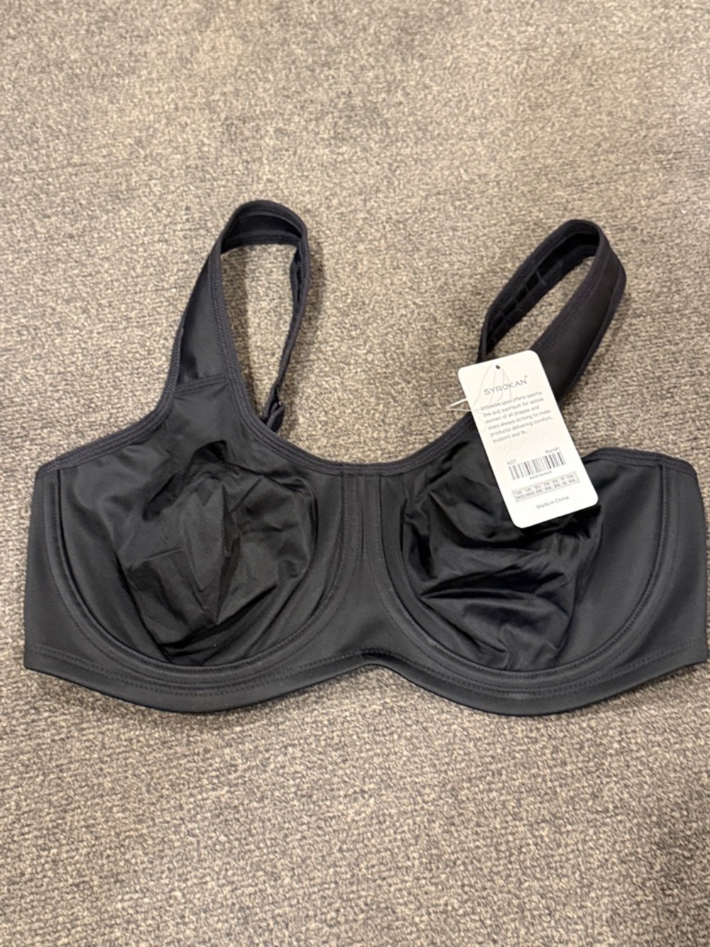 NWT * SYROKAN Women's Max Control Underwire Black non padded Bra - size 36DD